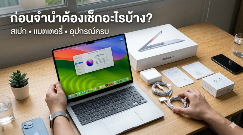 5 ร้านจำนำ MacBook ยอดนิยม 2026 ได้เงินไวสุด ให้ราคาสูงสุดไม่ต้องรอนาน 2 อุปกรณ์ครบกล่อง MacBook ชาร์จเจอร์ครบเพิ่มราคาจำนำ